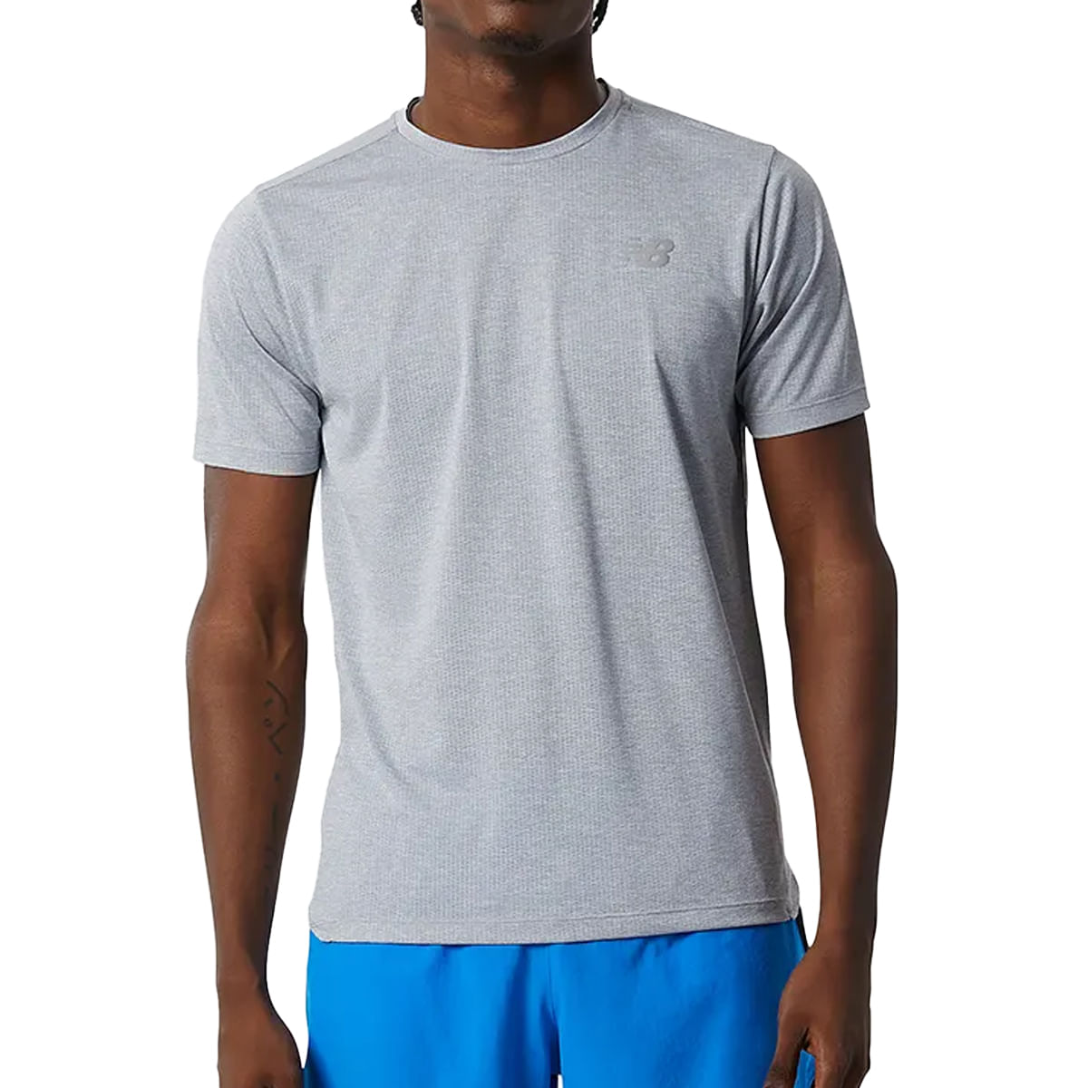 New Balance Camiseta MT21262-AG M IMPACT RUN Cinza Claro Mescla Poliester -1-